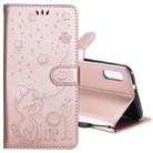 For LG K22 / K22 Plus Cat Bee Embossing Pattern Shockproof Horizontal Flip Leather Case with Holder & Card Slots & Wallet(Rose Gold) - 1