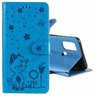 For OPPO A53 (2020) / A53s Cat Bee Embossing Pattern Shockproof Horizontal Flip Leather Case with Holder & Card Slots & Wallet(Blue) - 1