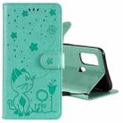 For OPPO A53 (2020) / A53s Cat Bee Embossing Pattern Shockproof Horizontal Flip Leather Case with Holder & Card Slots & Wallet(Green) - 1