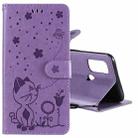 For OPPO A53 (2020) / A53s Cat Bee Embossing Pattern Shockproof Horizontal Flip Leather Case with Holder & Card Slots & Wallet(Purple) - 1