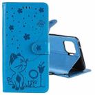 For OPPO F17 Pro / Reno4 Lite Cat Bee Embossing Pattern Shockproof Horizontal Flip Leather Case with Holder & Card Slots & Wallet(Blue) - 1
