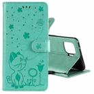 For OPPO F17 Pro / Reno4 Lite Cat Bee Embossing Pattern Shockproof Horizontal Flip Leather Case with Holder & Card Slots & Wallet(Green) - 1