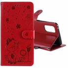 For OPPO Realme 7 Pro Cat Bee Embossing Pattern Shockproof Horizontal Flip Leather Case with Holder & Card Slots & Wallet(Red) - 1