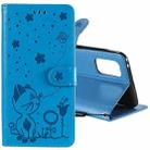 For OPPO Realme 7 Pro Cat Bee Embossing Pattern Shockproof Horizontal Flip Leather Case with Holder & Card Slots & Wallet(Blue) - 1