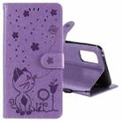For OPPO Realme 7 Pro Cat Bee Embossing Pattern Shockproof Horizontal Flip Leather Case with Holder & Card Slots & Wallet(Purple) - 1