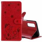 For OPPO Realme 7 5G Cat Bee Embossing Pattern Shockproof Horizontal Flip Leather Case with Holder & Card Slots & Wallet(Red) - 1