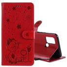 For OPPO Realme 7i / C17 Cat Bee Embossing Pattern Shockproof Horizontal Flip Leather Case with Holder & Card Slots & Wallet(Red) - 1