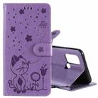 For OPPO Realme 7i / C17 Cat Bee Embossing Pattern Shockproof Horizontal Flip Leather Case with Holder & Card Slots & Wallet(Purple) - 1