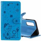 For OPPO Reno4 Pro 4G(Indian Version) Cat Bee Embossing Pattern Shockproof Horizontal Flip Leather Case with Holder & Card Slots & Wallet(Blue) - 1