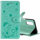 For OPPO Reno4 Pro 4G(Indian Version) Cat Bee Embossing Pattern Shockproof Horizontal Flip Leather Case with Holder & Card Slots & Wallet(Green) - 1