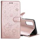 For OPPO Reno4 Pro 4G(Indian Version) Cat Bee Embossing Pattern Shockproof Horizontal Flip Leather Case with Holder & Card Slots & Wallet(Rose Gold) - 1
