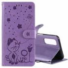 For OPPO Reno4 Pro 4G(Indian Version) Cat Bee Embossing Pattern Shockproof Horizontal Flip Leather Case with Holder & Card Slots & Wallet(Purple) - 1