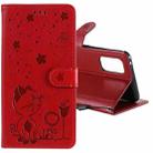 For OPPO Reno4 4G (Indian Version) Cat Bee Embossing Pattern Shockproof Horizontal Flip Leather Case with Holder & Card Slots & Wallet(Red) - 1