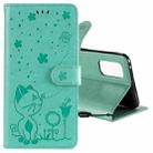 For OPPO Reno4 4G (Indian Version) Cat Bee Embossing Pattern Shockproof Horizontal Flip Leather Case with Holder & Card Slots & Wallet(Green) - 1