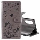 For Sony Xperia 5 II Cat Bee Embossing Pattern Shockproof Horizontal Flip Leather Case with Holder & Card Slots & Wallet(Grey) - 1