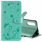 For Sony Xperia 5 II Cat Bee Embossing Pattern Shockproof Horizontal Flip Leather Case with Holder & Card Slots & Wallet(Green) - 1