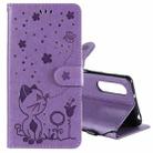 For Sony Xperia 5 II Cat Bee Embossing Pattern Shockproof Horizontal Flip Leather Case with Holder & Card Slots & Wallet(Purple) - 1