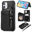 For iPhone 12 mini Zipper Double Buckle Shockproof Protective Case with Stand & Photo Holder & Wallet Function (Black) - 1