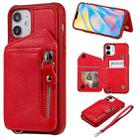 For iPhone 12 mini Zipper Double Buckle Shockproof Protective Case with Stand & Photo Holder & Wallet Function (Red) - 1