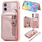 For iPhone 12 mini Zipper Double Buckle Shockproof Protective Case with Stand & Photo Holder & Wallet Function (Rose Gold) - 1