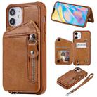 For iPhone 12 mini Zipper Double Buckle Shockproof Protective Case with Stand & Photo Holder & Wallet Function (Brown) - 1