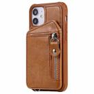 For iPhone 12 mini Zipper Double Buckle Shockproof Protective Case with Stand & Photo Holder & Wallet Function (Brown) - 2