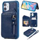 For iPhone 12 mini Zipper Double Buckle Shockproof Protective Case with Stand & Photo Holder & Wallet Function (Blue) - 1
