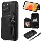 For iPhone 12 / 12 Pro Zipper Double Buckle Shockproof Protective Case with Stand & Photo Holder & Wallet Function(Black) - 1