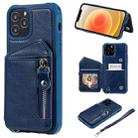 For iPhone 12 / 12 Pro Zipper Double Buckle Shockproof Protective Case with Stand & Photo Holder & Wallet Function(Blue) - 1