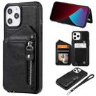 For iPhone 12 Pro Max Zipper Double Buckle Shockproof Protective Case with Stand & Photo Holder & Wallet Function(Black) - 1