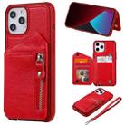 For iPhone 12 Pro Max Zipper Double Buckle Shockproof Protective Case with Stand & Photo Holder & Wallet Function(Red) - 1