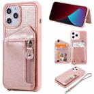 For iPhone 12 Pro Max Zipper Double Buckle Shockproof Protective Case with Stand & Photo Holder & Wallet Function(Rose Gold) - 1