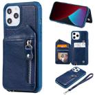 For iPhone 12 Pro Max Zipper Double Buckle Shockproof Protective Case with Stand & Photo Holder & Wallet Function(Blue) - 1