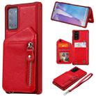 For Samsung Galaxy Note20 Zipper Double Buckle Shockproof Protective Case with Stand & Photo Holder & Wallet Function(Red) - 1