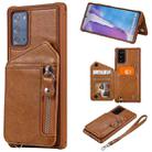 For Samsung Galaxy Note20 Zipper Double Buckle Shockproof Protective Case with Stand & Photo Holder & Wallet Function(Brown) - 1