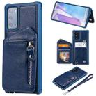 For Samsung Galaxy Note20 Zipper Double Buckle Shockproof Protective Case with Stand & Photo Holder & Wallet Function(Blue) - 1
