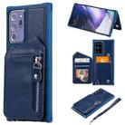 For Samsung Galaxy Note20 Ultra Zipper Double Buckle Shockproof Protective Case with Stand & Photo Holder & Wallet Function(Blue) - 1