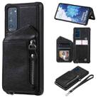 For Samsung Galaxy S20 FE Zipper Double Buckle Shockproof Protective Case with Stand & Photo Holder & Wallet Function(Black) - 1