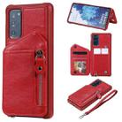 For Samsung Galaxy S20 FE Zipper Double Buckle Shockproof Protective Case with Stand & Photo Holder & Wallet Function(Red) - 1