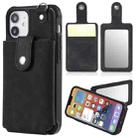 For iPhone 12 mini Shockproof Protective Case with Mirror & Card Slot & Short Lanyard (Black) - 1