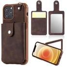 For iPhone 12 / 12 Pro Shockproof Protective Case with Mirror & Card Slot & Short Lanyard(Coffee) - 1