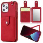 For iPhone 12 Pro Max Shockproof Protective Case with Mirror & Card Slot & Short Lanyard(Red) - 1