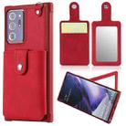 For Samsung Galaxy Note20 Ultra Shockproof Protective Case with Mirror & Card Slot & Short Lanyard(Red) - 1