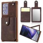 For Samsung Galaxy Note20 Ultra Shockproof Protective Case with Mirror & Card Slot & Short Lanyard(Coffee) - 1