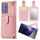 For Samsung Galaxy Note20 Ultra Shockproof Protective Case with Mirror & Card Slot & Short Lanyard(Pink) - 1