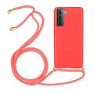 For Samsung Galaxy S21+ 5G Wheat Straw Material + TPU Protective Case with Lanyard(Red) - 1