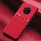 For OnePlus 7T Classic Tilt Strip Grain Magnetic Shockproof PC + TPU Case(Red) - 1