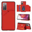 For Samsung Galaxy S20 FE Skin Feel PU + TPU + PC Back Cover Shockproof Case with Card Slots & Holder & Photo Frame(Red) - 1