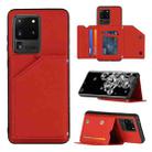 For Samsung Galaxy S20 Ultra Skin Feel PU + TPU + PC Back Cover Shockproof Case with Card Slots & Holder & Photo Frame(Red) - 1
