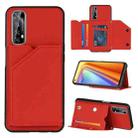 For OPPO Realme 7 Skin Feel PU + TPU + PC Back Cover Shockproof Case with Card Slots & Holder & Photo Frame(Red) - 1